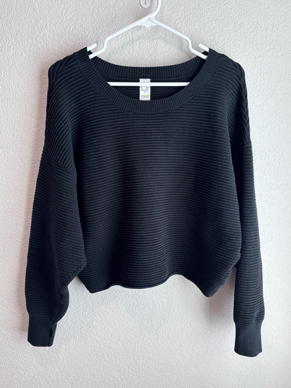 Offline by Aerie Ribbed Scoop Neck Pullover Sweater Black Women’s Size XS